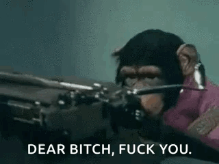 Chimpanzee Holding Gun Dear Bitch Fuck You GIF