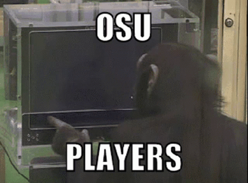 Chimpanzee Pointing at Screen Saying Osu Players