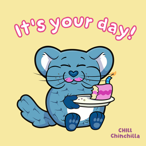 Chinchilla Holding Cake Saying It's Your Day GIF
