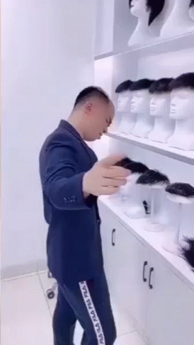 Chinese Man Wearing Wig While Dancing GIF