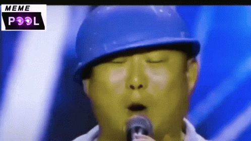 Chinese Man Singing Wearing Blue Helmet GIF