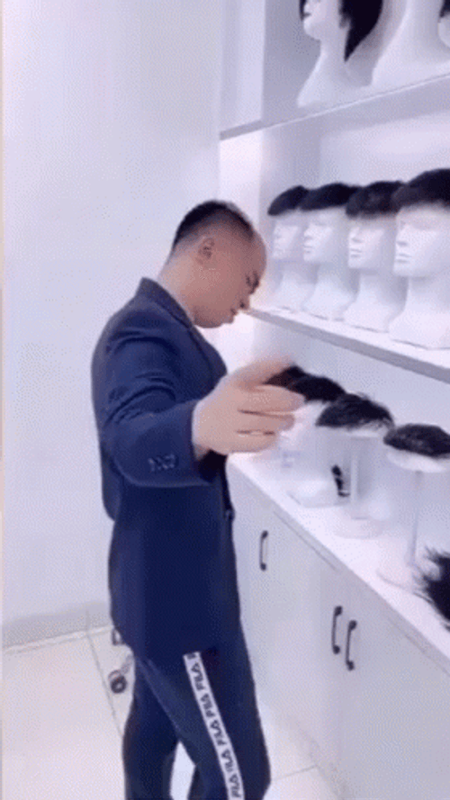 Chinese Man Wearing Wig While Dancing GIF