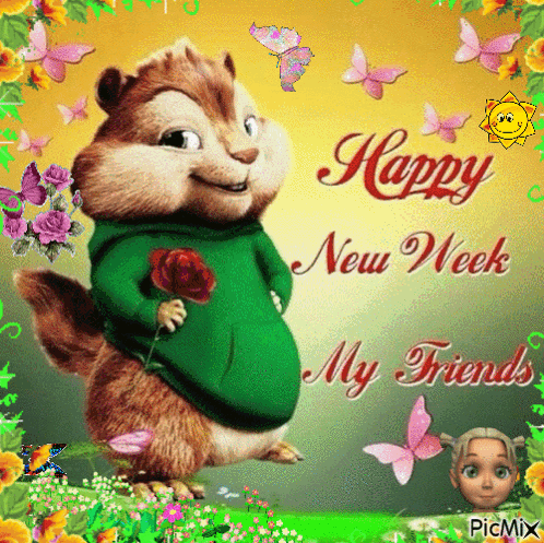 Chipmunk Green Hoodie Rose Happy New Week My Friends GIF