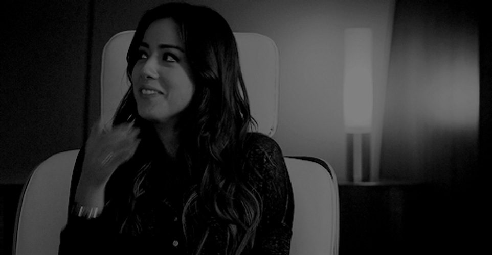 Chloe Bennet Covers Mouth To Hold Back Laughter GIF