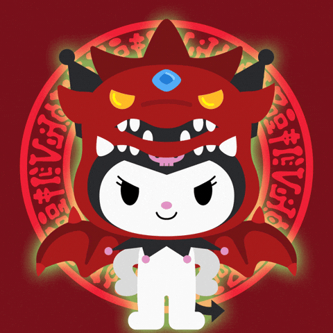 Chococat Kuromi Red Wings Creepy Background GIF