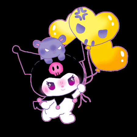 Chococat Kuromi With Yellow Balloons GIF