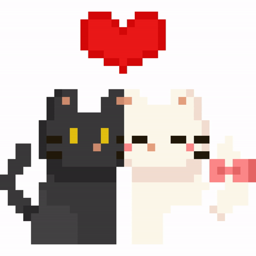 Chococat Pixelated Black And White Kittens With Heart GIF