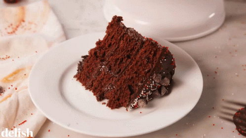 Chocolate Cake Slice On Plate Saying Delish GIF