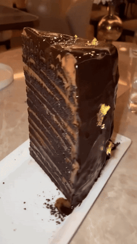 Chocolate Cake Slice with Gold Leaf