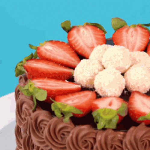 Chocolate Cake with Strawberries and Coconut Balls