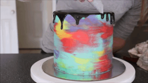 Chocolate Drip On Rainbow Cake GIF