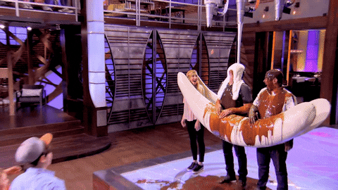 Chocolate Soak Chef Wearing Spinning Banana Costume GIF
