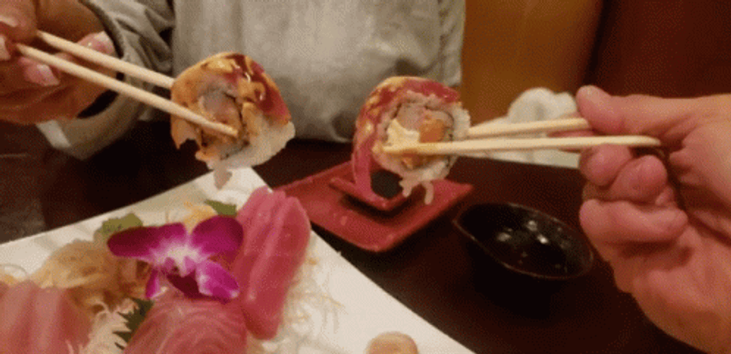 Chopsticks Sushi Cheers GIF