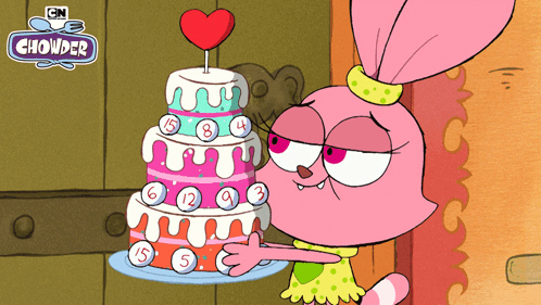 Chowder Holding Cake With Heart GIF