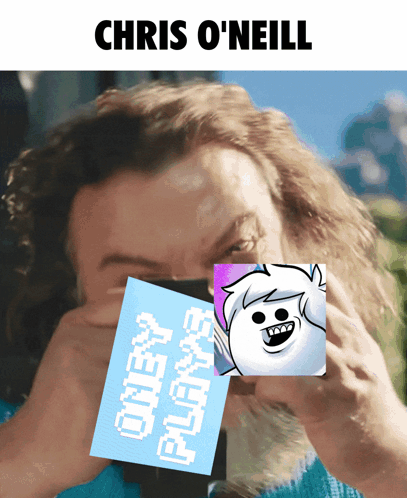 Chris O'neill Is Holding A Picture Of A Yeti In Front Of His Face GIF