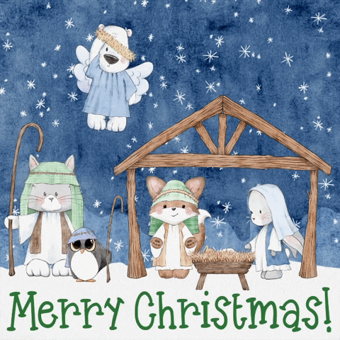 Christian Merry Christmas Animal Nativity GIF