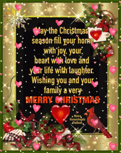 Christian Merry Christmas Floating Hearts GIF