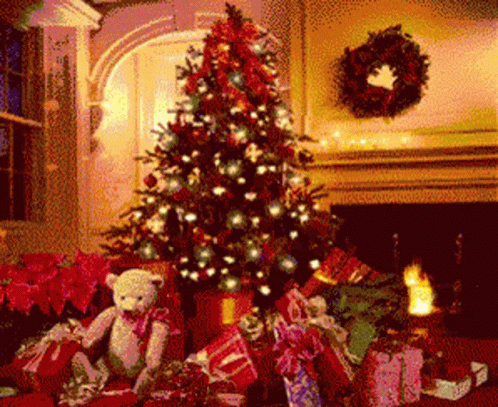 Christian Merry Christmas Gifts Under Tree GIF