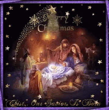 Christian Merry Christmas Jesus Nativity Shining Stars GIF