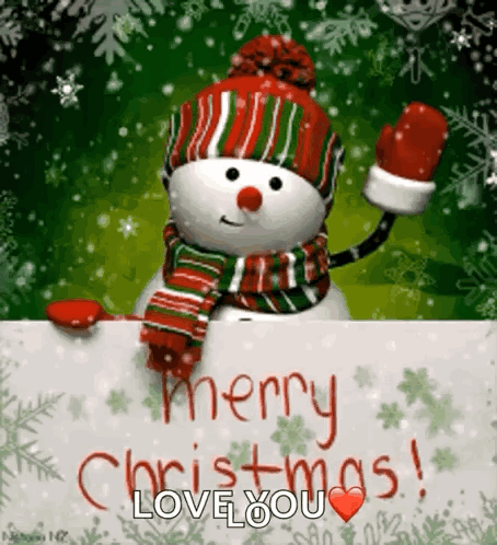 Christian Merry Christmas Snowman Waving GIF