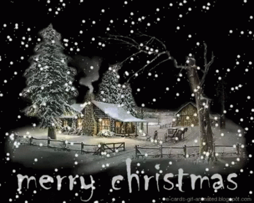 Christian Merry Christmas Snowy Dark Night GIF