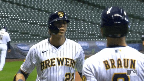 Christian Yelich Ryan Braun Hug GIF