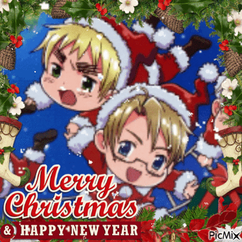 Christmas and New Year Card with Cartoon Characters