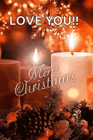 Christmas Card With Candles and Pine Cones Saying Love You