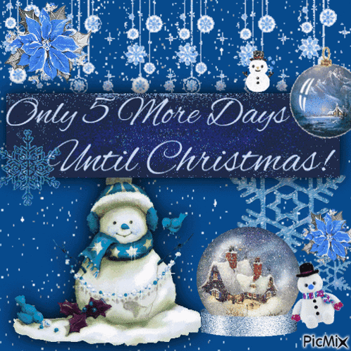 Christmas Card With Snowman and Sign Saying Only 5 More Days Until Christmas