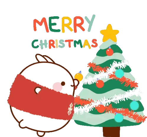 Christmas Card With Tree and Rabbit