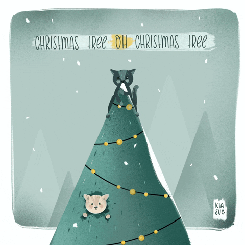 Christmas Cat On The Tree Top GIF