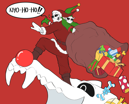 Christmas Elf Together With Skeleton Santa GIF