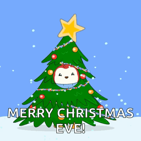 Christmas Eve Animated Penguin Wearing Christmas Tree Costume GIF