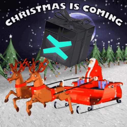Christmas Eve Santa Claus And Reindeers Riding The Sled GIF