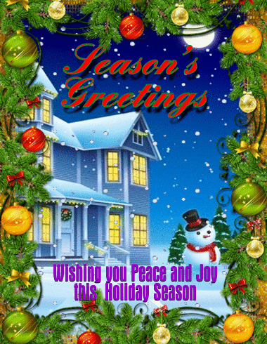 Christmas Greeting Card With House And Snowman