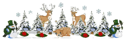 Christmas Scene with Reindeer Trees Snowmen and Dog