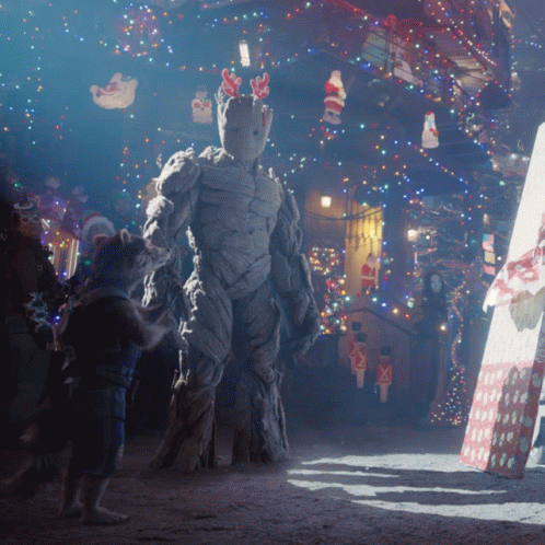 Christmas Scene With Statue of Groot