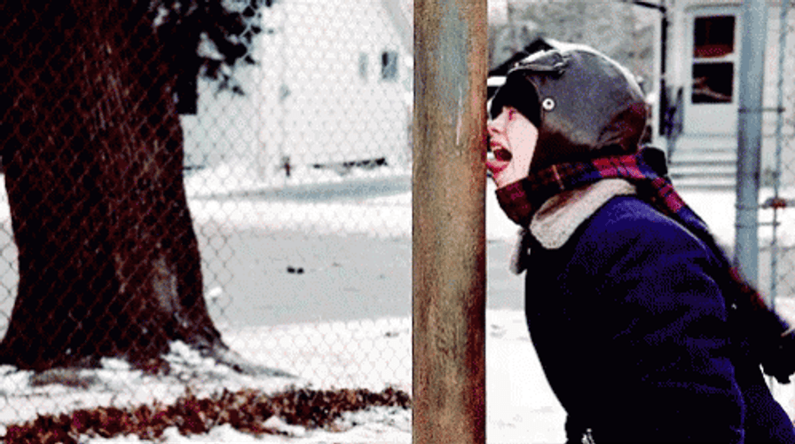 Christmas Story Poor Kid Stuck Tongue To Pole GIF