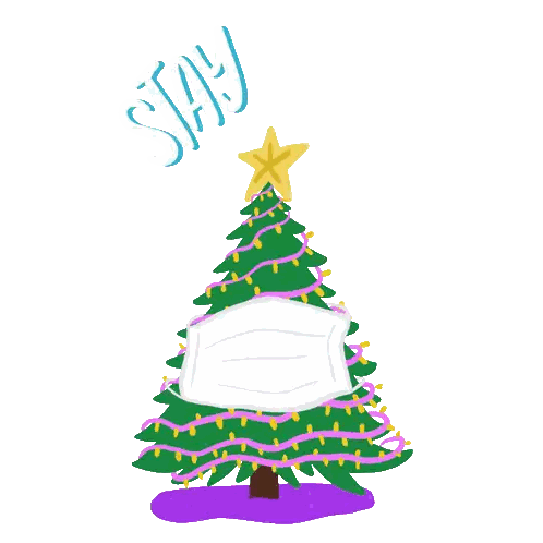 Christmas Tree with Mask and Stay Home Text