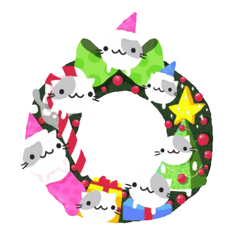 Christmas Wreath With Cats in Party Hats