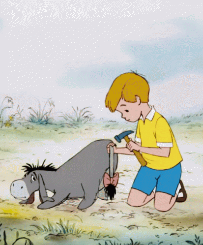 Christopher Robin Eeyore Hammer Fix GIF