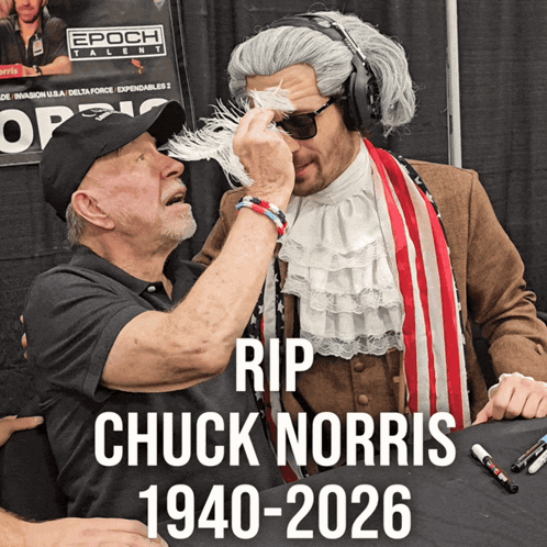 Chuck Norris 1940-2026 Poster Two Men in Costumes
