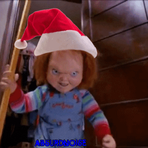 Chucky Christmas Hat Running GIF