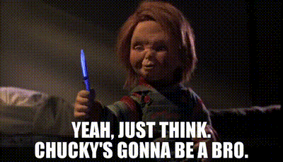 Chucky Doll Blue Pen Thumbs Up