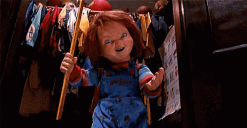 Chucky Doll Holding Bat GIF