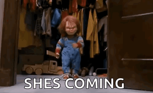 Chucky Doll Pointing at Camera