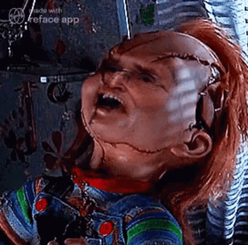 Chucky Evil Laugh Face Warp GIF