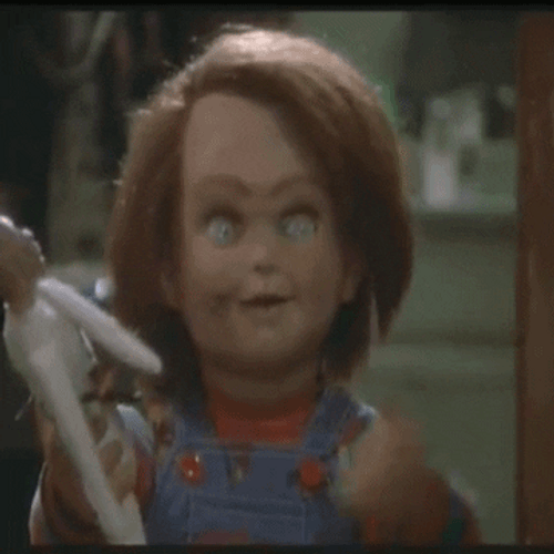 Chucky Holding Doll GIF
