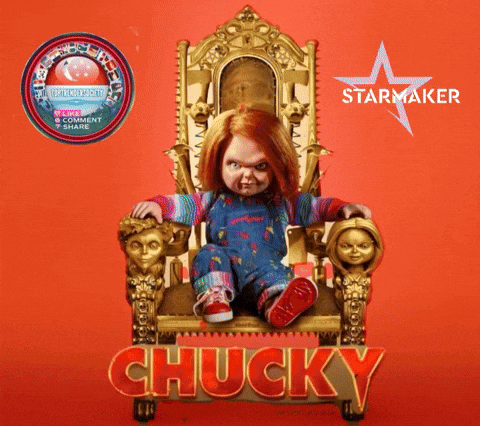 Chucky Poster Doll on Gold Throne