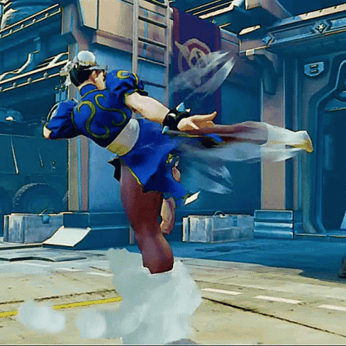 Chun Li In A Video Game Kicks A Sword GIF
